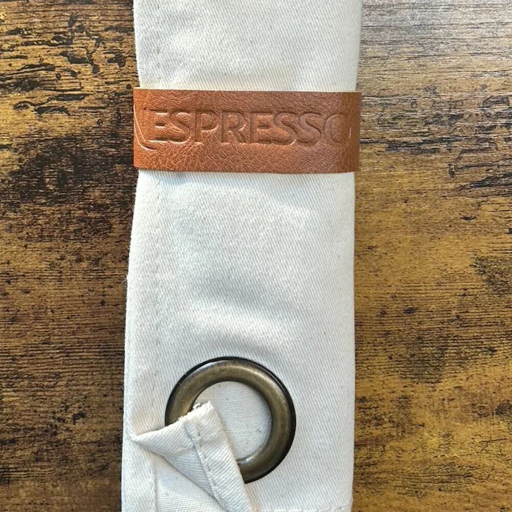 NWT Nespresso Organic Cotton Coffee Towel w/ PU Leather Strap | New in Box